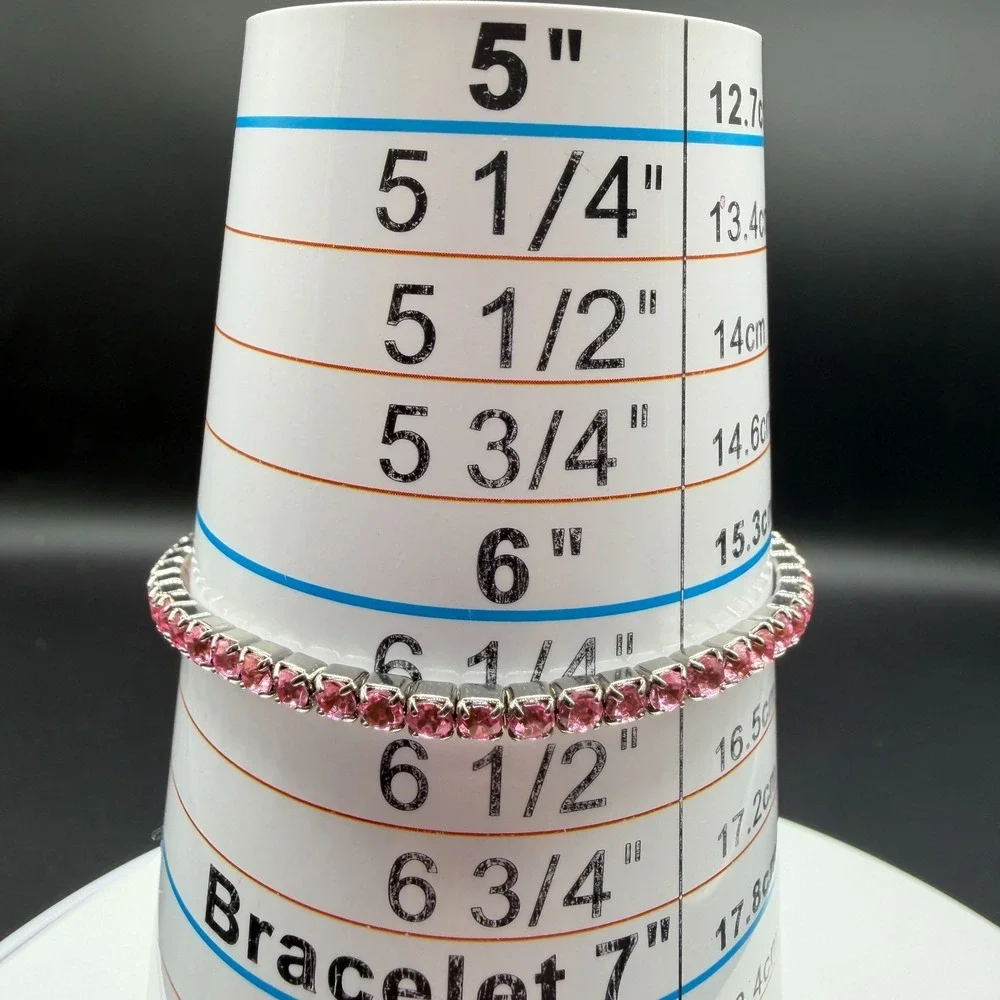 Pink Rhinestone Stretch Bracelet Ring Set Silver Tone Coquette Y2K Sparkle Gift